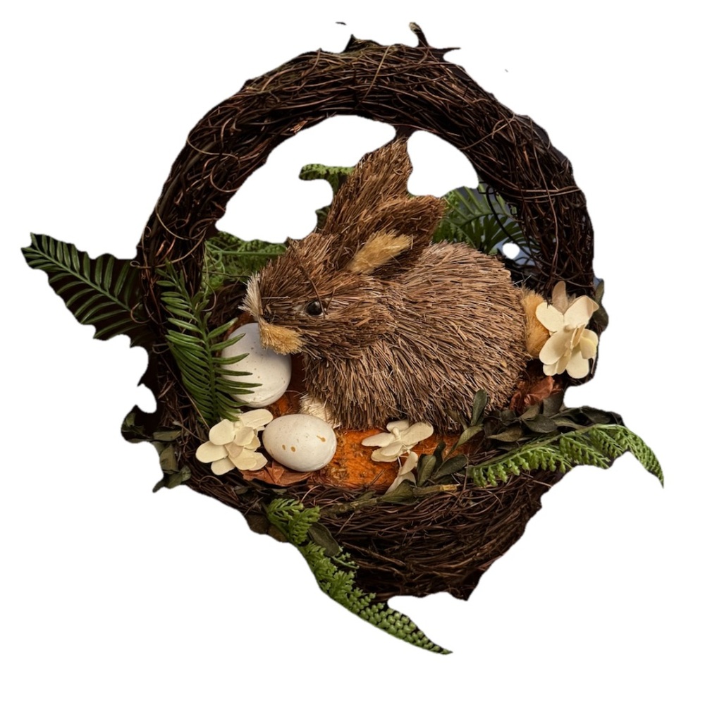 Rustic Brown Bunny Wreath with Green Accents